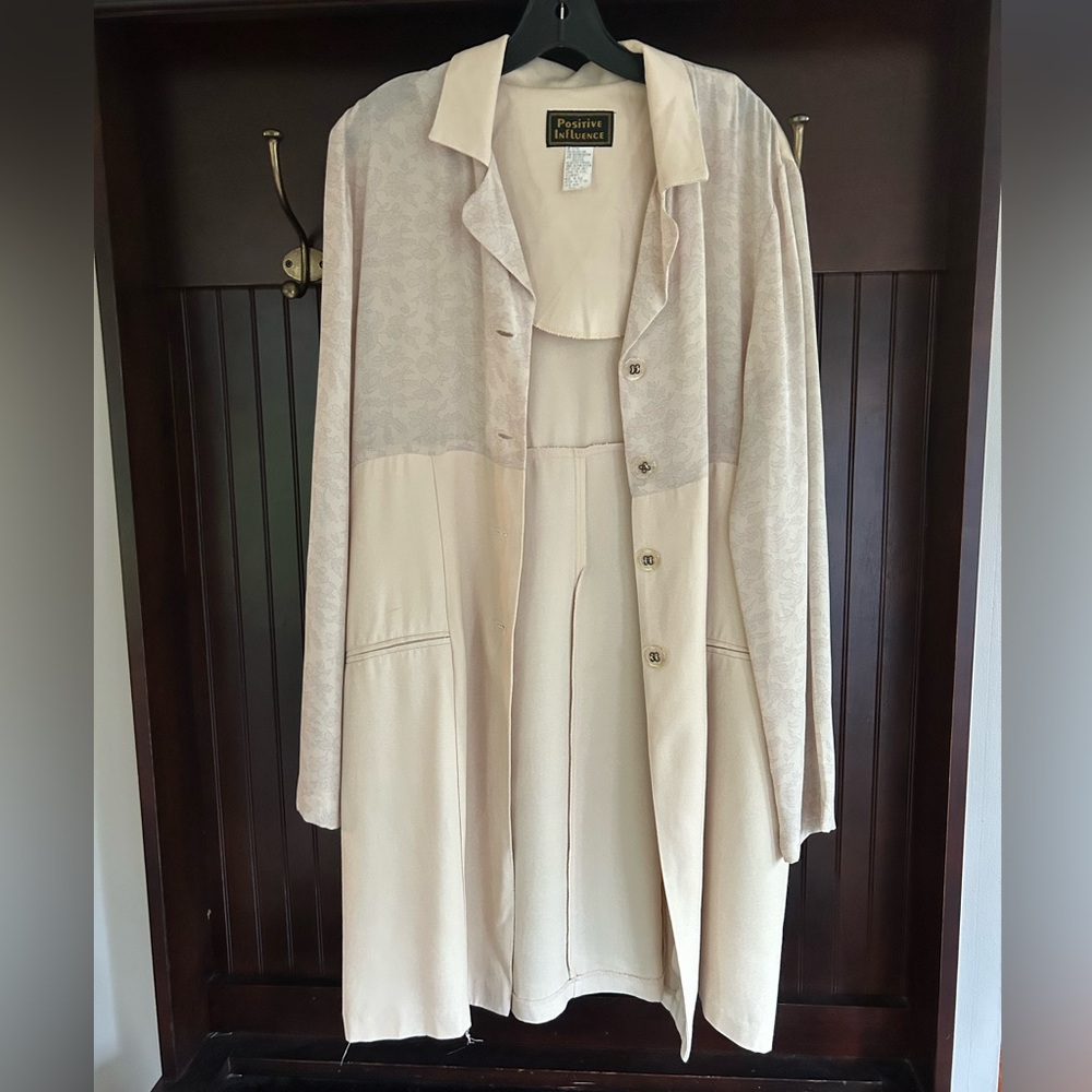 VINTAGE 90S POSITIVE INFLUENCE Floral Block Cream Duster Jacket Artsy | Size 12 - Picture 4 of 13